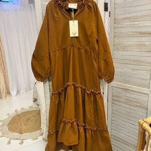 Joyfolie Rust Long Sleeve Dress